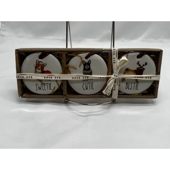 Boxed Set 3 Rae Dunn Christmas Ornaments Dog Lovers Pug Bulldog Corgi Open Box - Picture 1 of 6